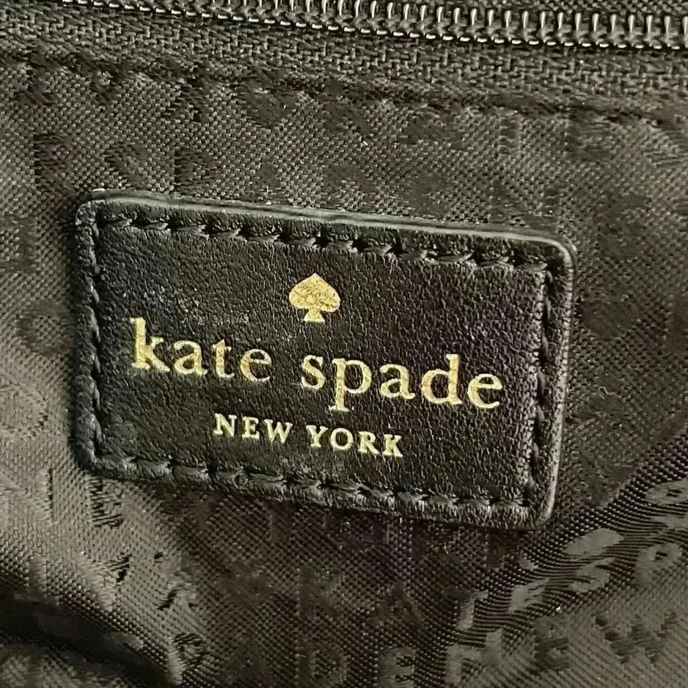 Kate Spade New York Logo Black Leather Tote Double Handles Shoulder Bag Ruffle